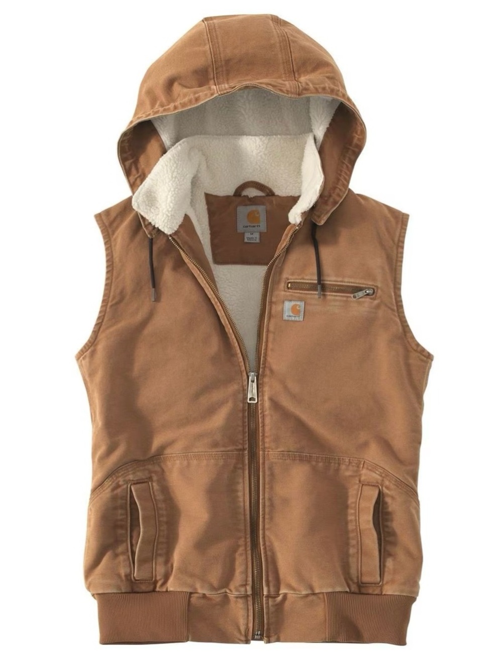 Carhartt Weathered Wildwood Vest Tan Brown Size Medium Hooded Sherpa Lined